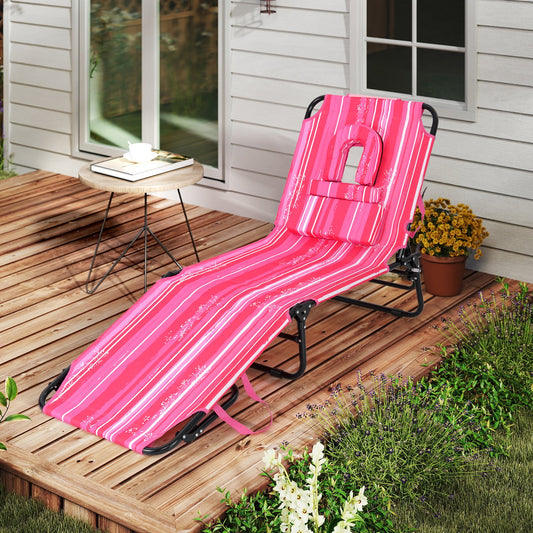 Beach Chaise Lounge Chair with Face Hole and Removable Pillow-Hot Pink - Tampa Home & Garden Store