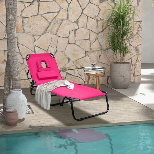 Beach Chaise Lounge Chair with Face Hole and Removable Pillow-Pink - Tampa Home & Garden Store