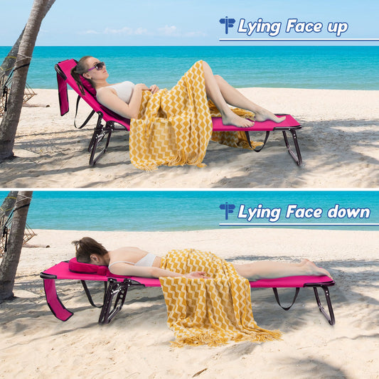 Beach Chaise Lounge Chair with Face Hole and Removable Pillow-Pink - Tampa Home & Garden Store