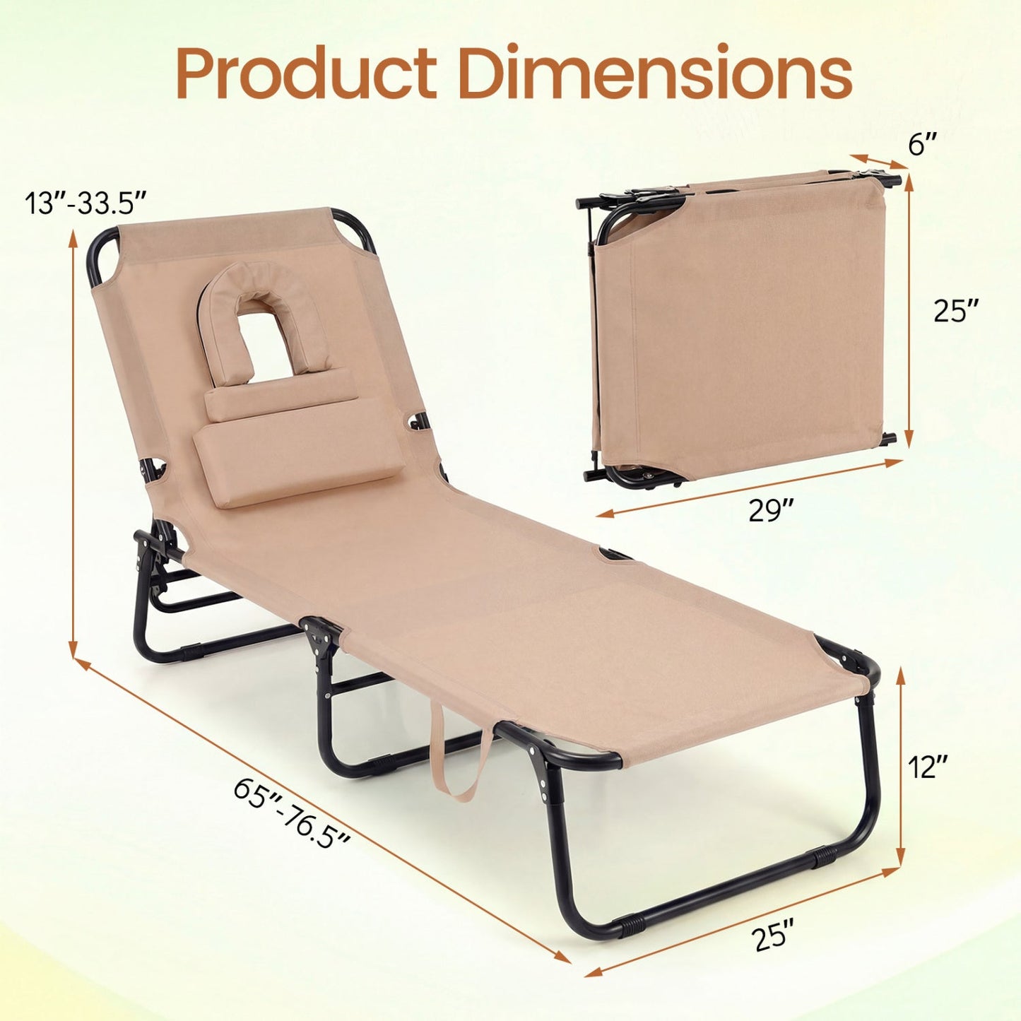 Tumbona de playa con orificio facial y almohada extraíble - Turquesa
