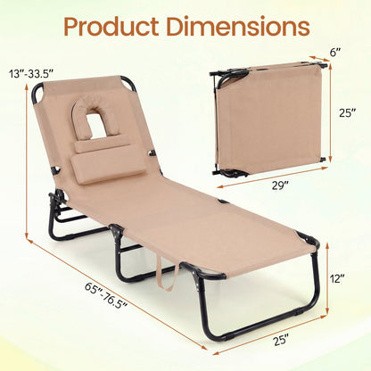 Tumbona de playa con orificio facial y almohada extraíble - Turquesa