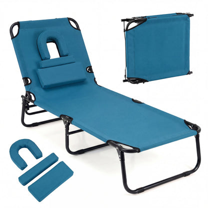 Tumbona de playa con orificio facial y almohada extraíble - Turquesa