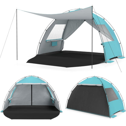 Beach tent sun shelter with pop-up canopy turquoise and gray panels UPF50+ sun protection on Tampa Home & Garden Store