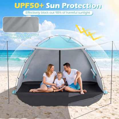 GemGear beach tent sun shelter with turquoise canopy, UPF50+ sun protection, pop-up easy setup on Tampa Home & Garden Store