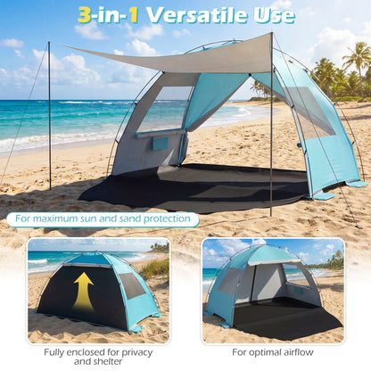 GemGear Beach Tent Sun Shelter with Canopy in blue teal, pop-up design with UPF50+ sun protection on Tampa Home & Garden Store