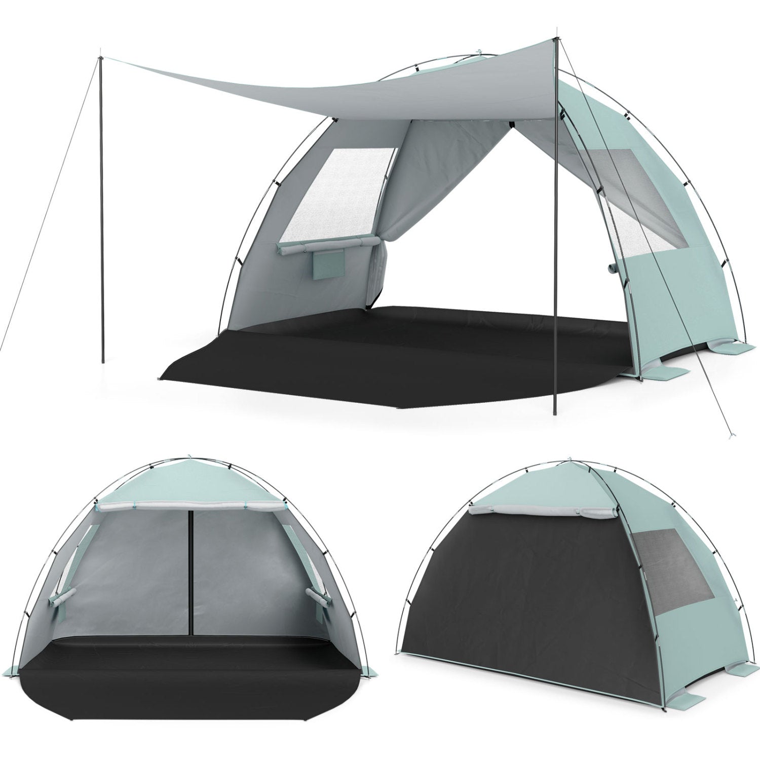 GemGear Beach Tent Sun Shelter with Canopy, pop-up, teal walls and gray canopy, UPF50+ on Tampa Home & Garden Store