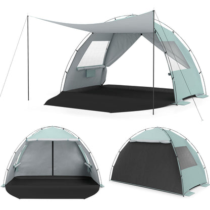 GemGear Beach Tent Sun Shelter with Canopy, pop-up, teal walls and gray canopy, UPF50+ on Tampa Home & Garden Store