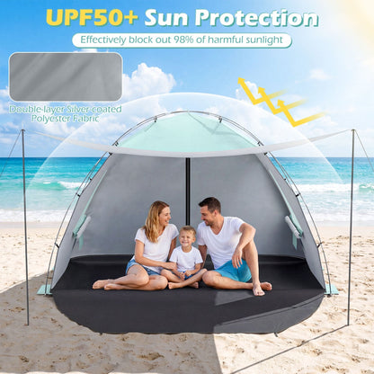 Beach Tent Sun Shelter with Canopy by GemGear, gray interior, pop-up design, UPF50+ on Tampa Home & Garden Store