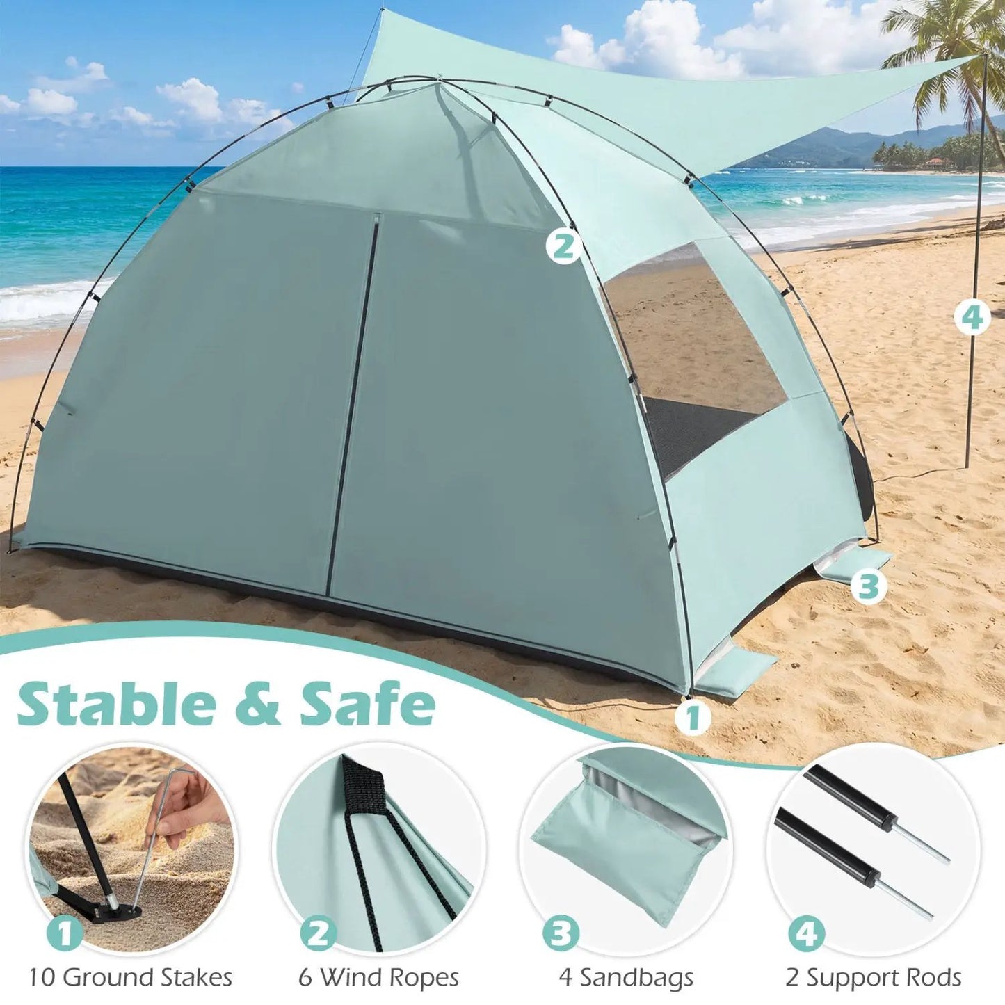 Beach Tent Sun Shelter with Canopy Pop-Up