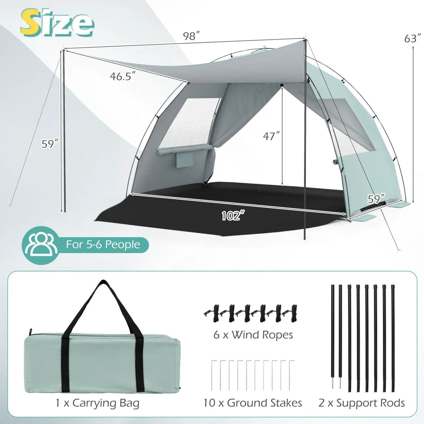 Beach Tent Sun Shelter with Canopy Pop-Up
