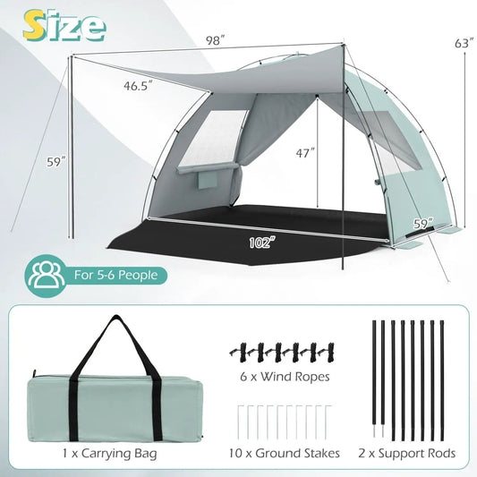 Beach tent sun shelter with canopy by DirectDeals in teal-gray; pop-up UPF50+ for 5–6 people on Tampa Home & Garden Store