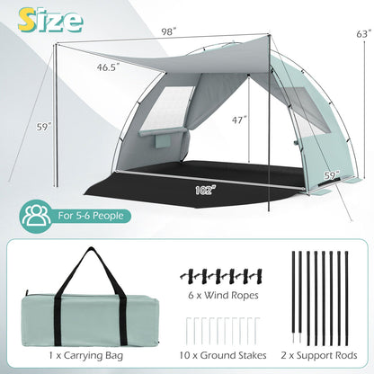 GemGear beach tent sun shelter with canopy, pop-up, UPF50+ protection, teal/gray color on Tampa Home & Garden Store