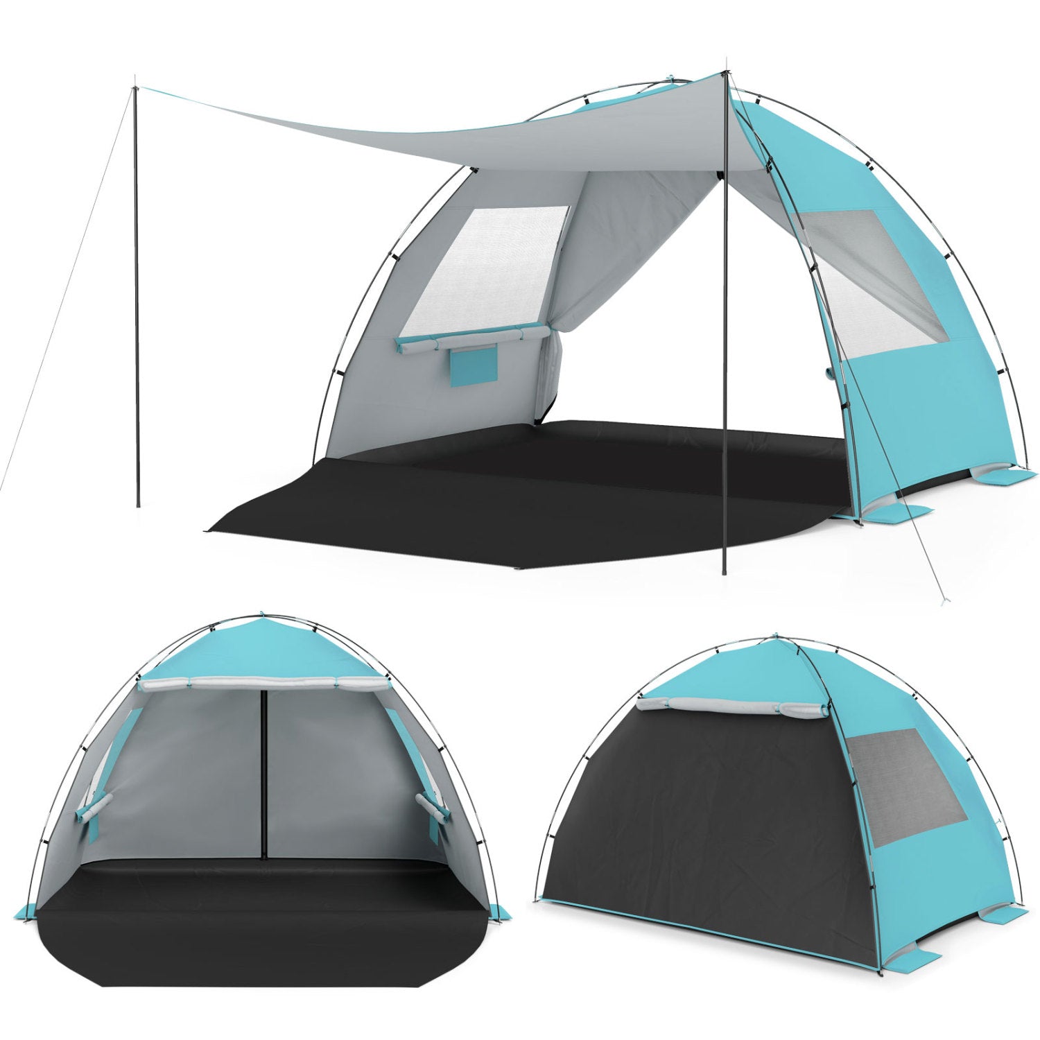 GemGear Beach Tent Sun Shelter with Canopy turquoise gray, extended floor and vent windows on Tampa Home & Garden Store