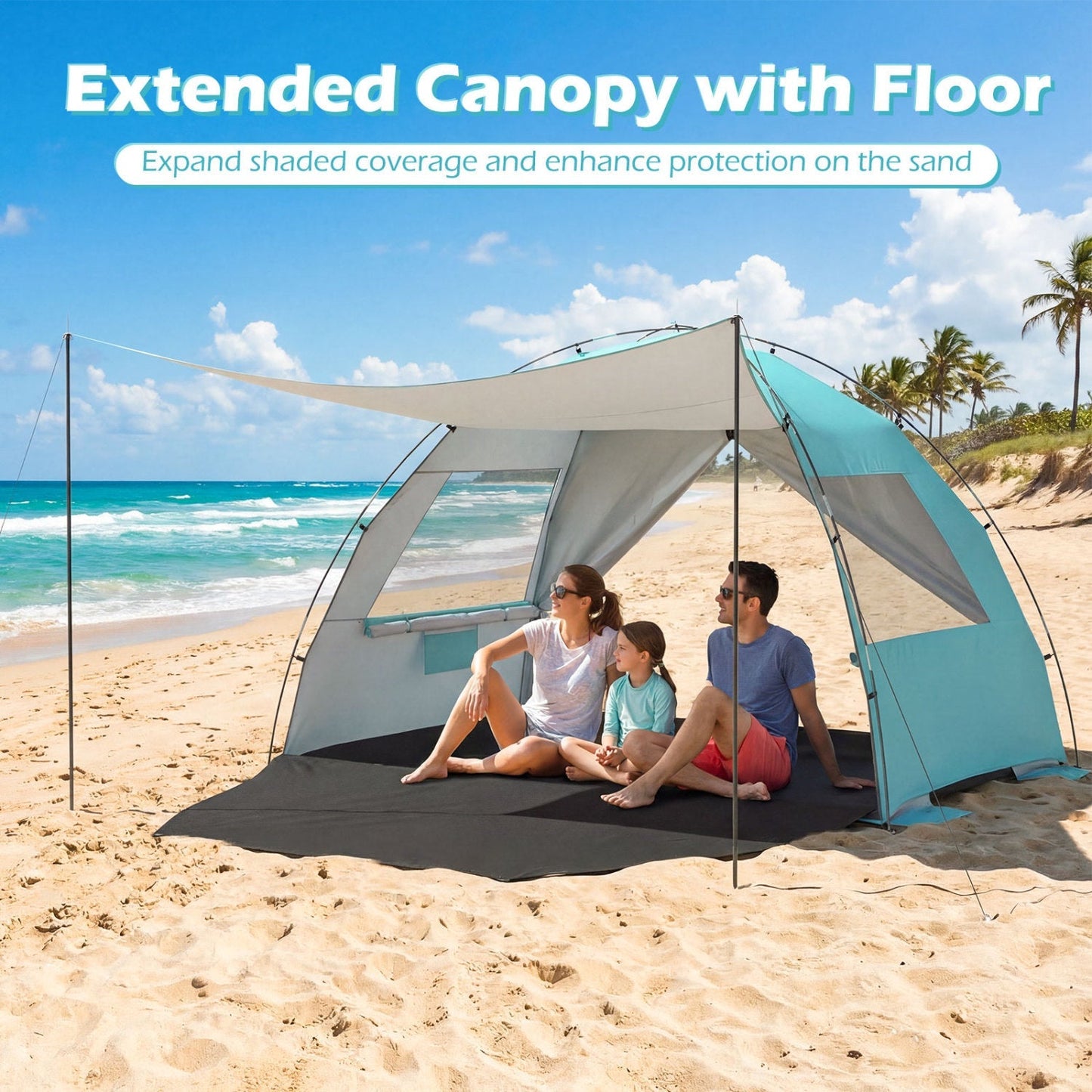GemGear Beach Tent Sun Shelter with Extended Floor and Vent Windows, turquoise canopy on Tampa Home & Garden Store