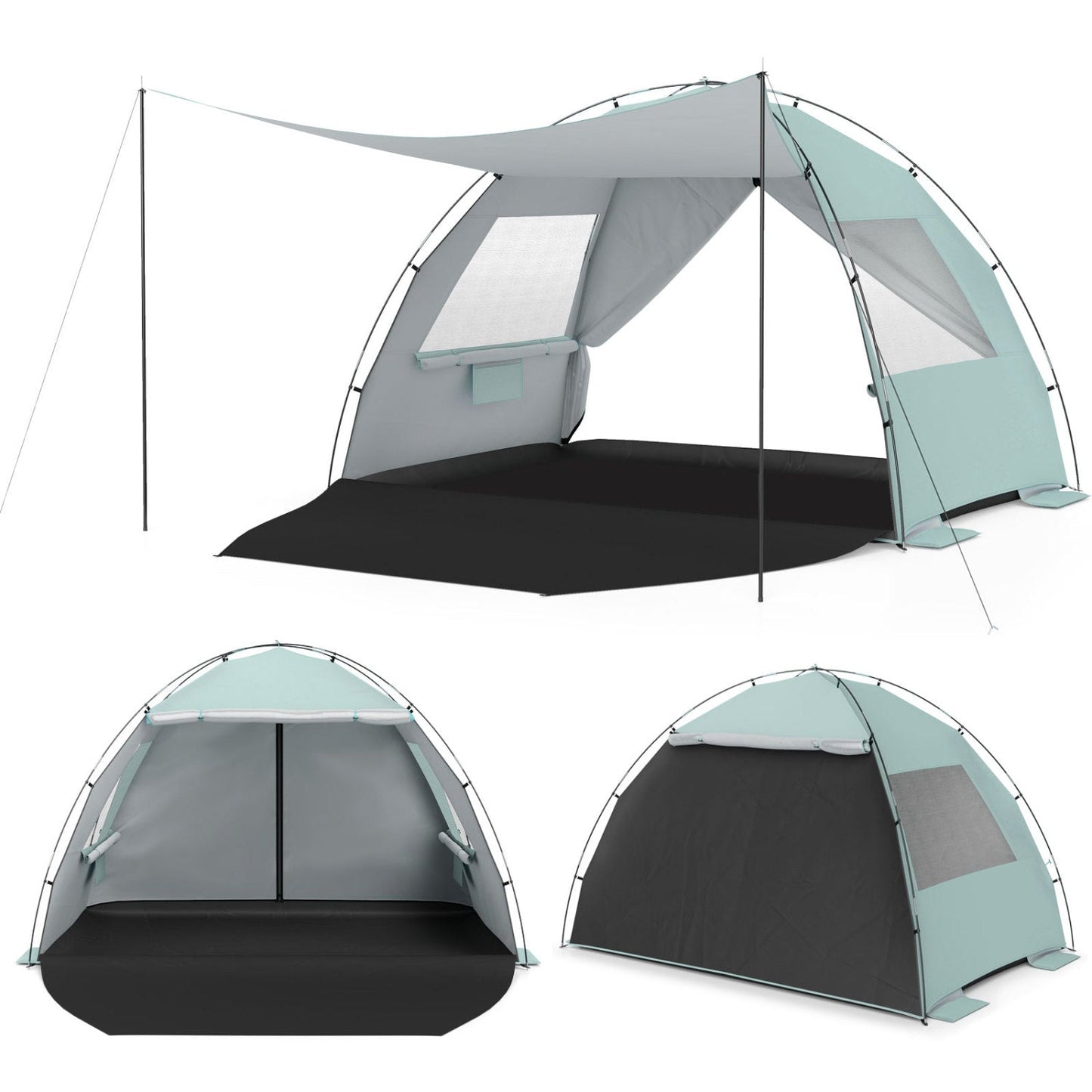 GemGear Beach Tent Sun Shelter with Canopy, extended floor and vent windows, mint teal panels on Tampa Home & Garden Store