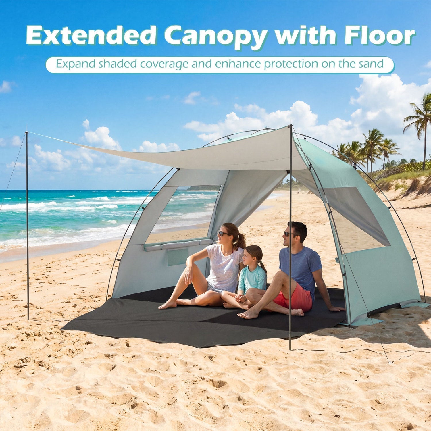 GemGear Beach Tent Sun Shelter with Canopy and Extended Floor, light teal panels on Tampa Home & Garden Store