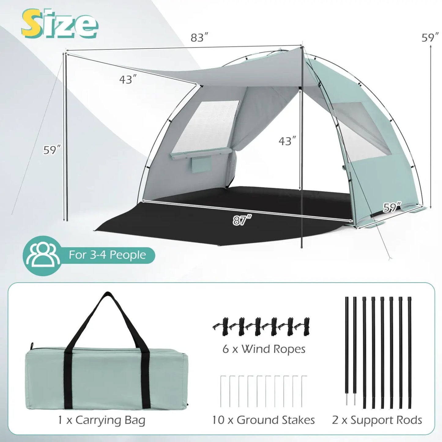 Beach Tent Sun Shelter with Canopy and Floor