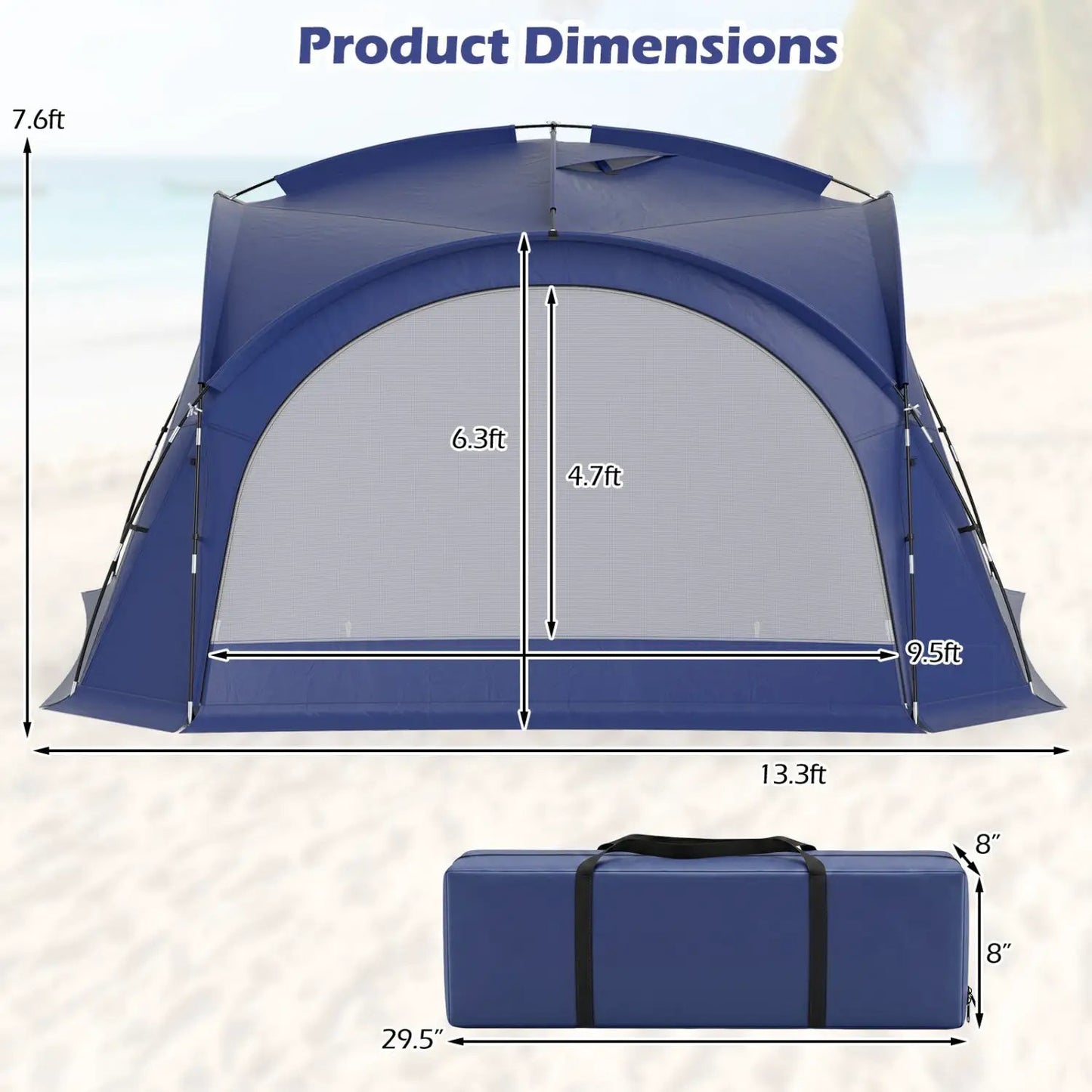 Beach Tent for 12 to 15 People With Sides
