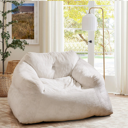 Bean Bag Chair Plush Lazy Sofa with Ultra-soft Velvet Cover-Beige - Tampa Home & Garden Store