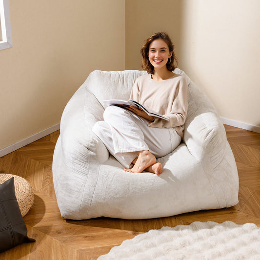 Bean Bag Chair Plush Lazy Sofa with Ultra-soft Velvet Cover-Beige - Tampa Home & Garden Store