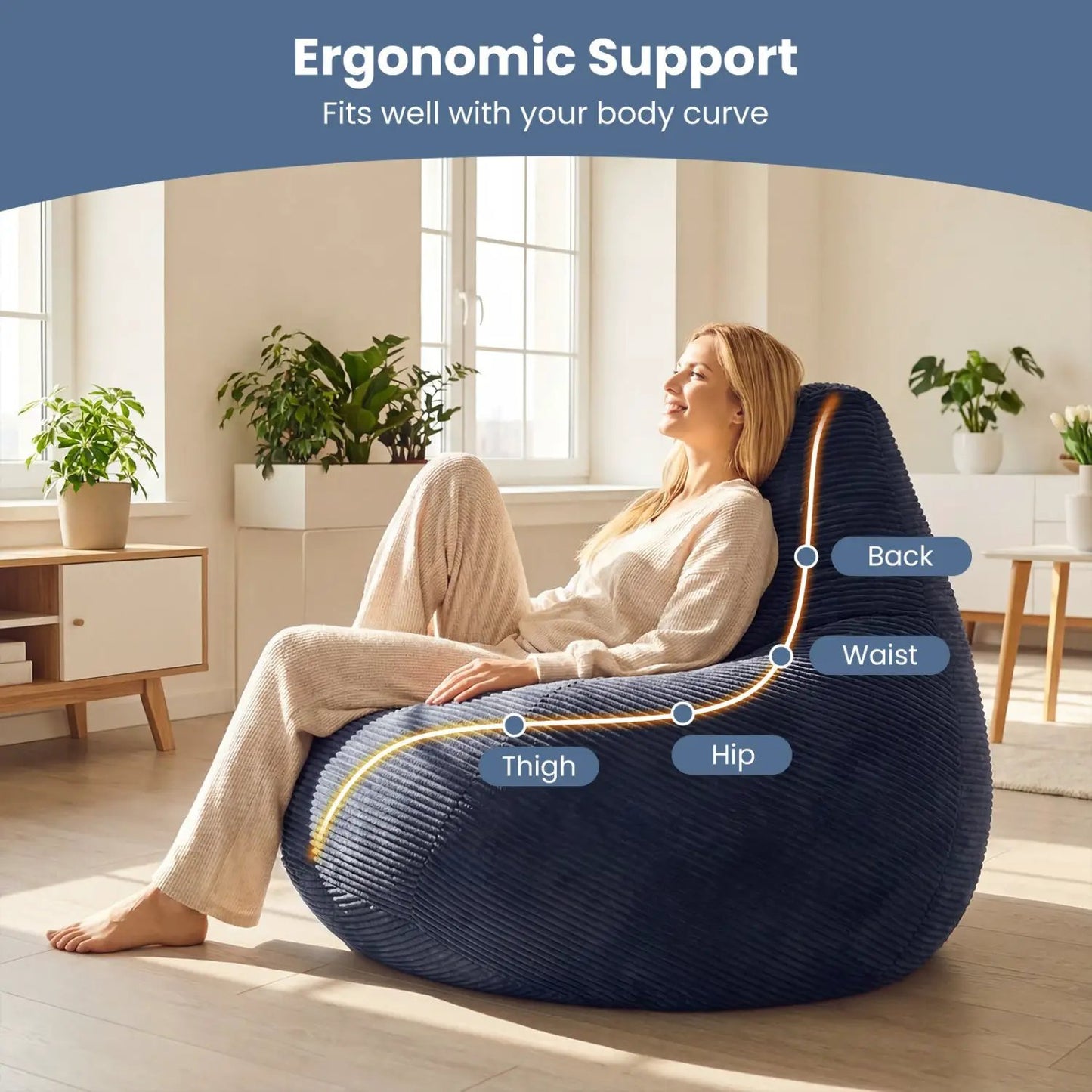 Bean Bag Chair for Adults with Corduroy Cover