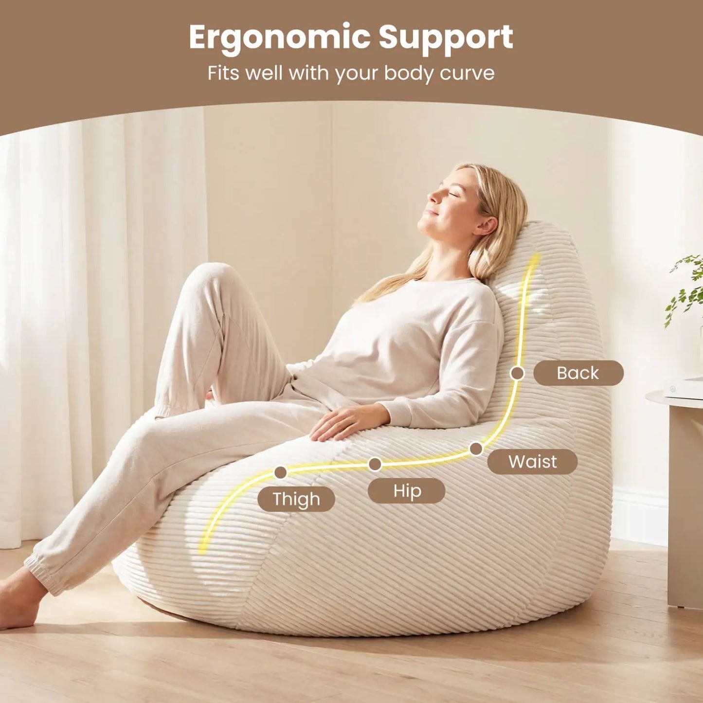 Bean Bag Chair for Adults with Corduroy Cover