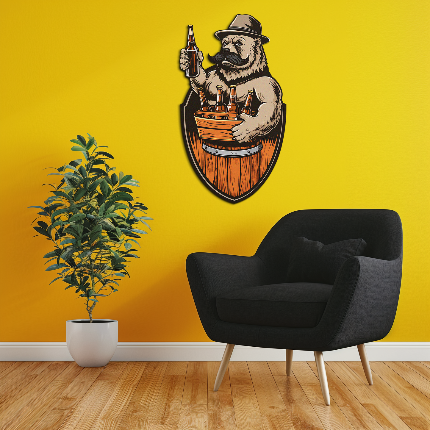 Bearded Beer Bear Metal Wall Art – Funny Bar UV Decor-KAFUVM006 - Tampa Home & Garden Store