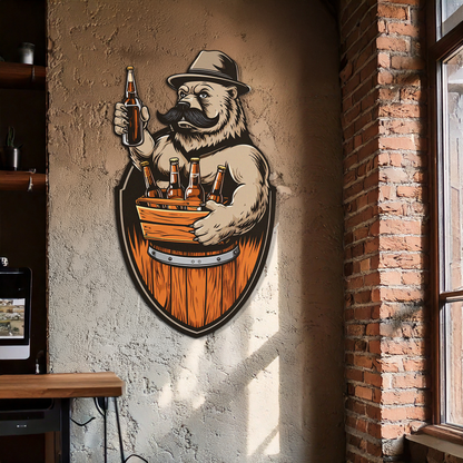 Bearded Beer Bear Metal Wall Art – Funny Bar UV Decor-KAFUVM006 - Tampa Home & Garden Store