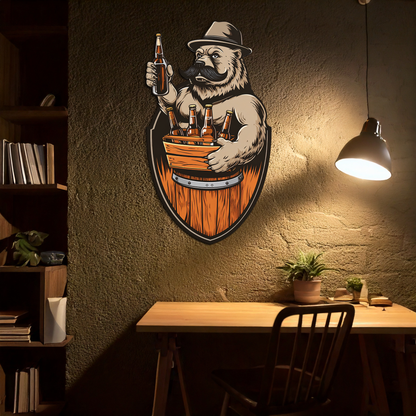 Bearded Beer Bear Metal Wall Art – Funny Bar UV Decor-KAFUVM006 - Tampa Home & Garden Store