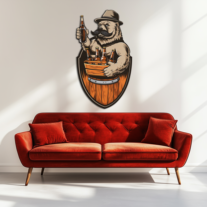 Bearded Beer Bear Metal Wall Art – Funny Bar UV Decor-KAFUVM006 - Tampa Home & Garden Store