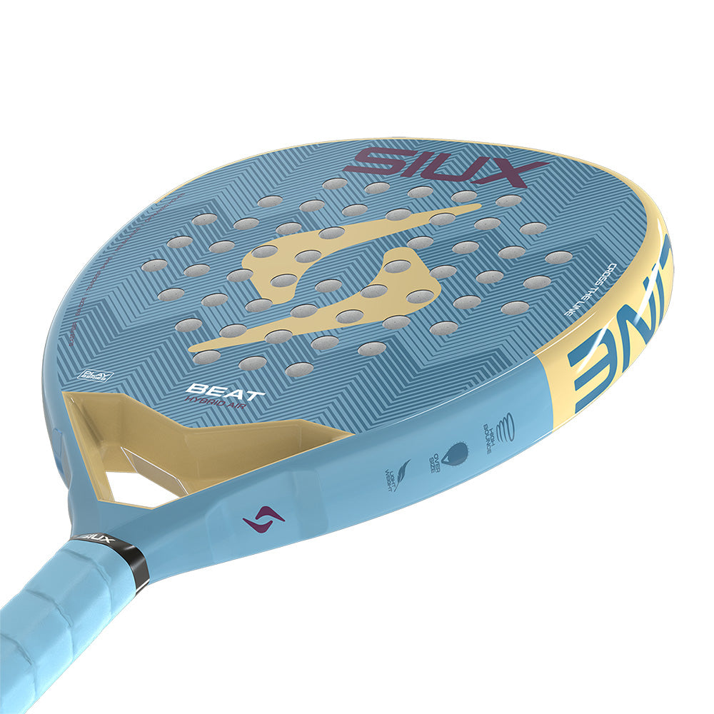 Padel racket Beat Hybrid Air 2026 by Siux USA, blue with yellow accents and perforated face on Tampa Home & Garden Store