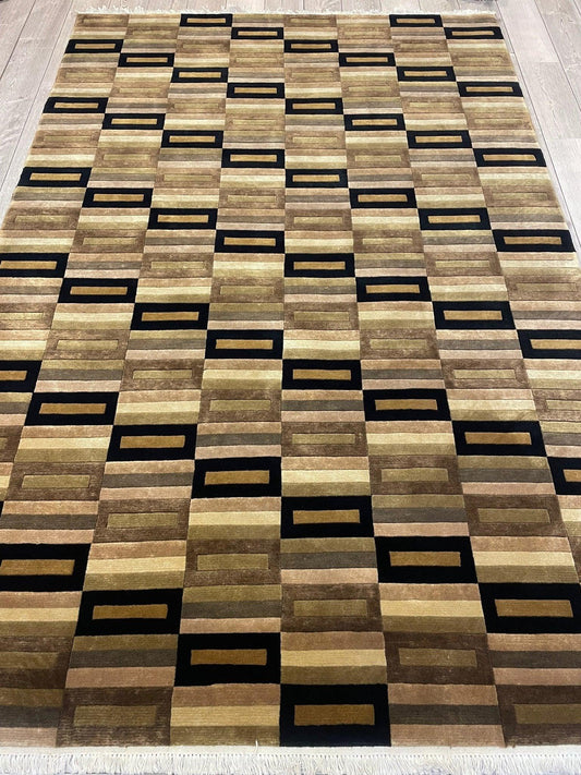 Beautifull Hand Knotted Nepali Geometric Area Rug 6x9 Ft - Tampa Home & Garden Store