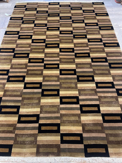 Beautifull Hand Knotted Nepali Geometric Area Rug 6x9 Ft - Tampa Home & Garden Store