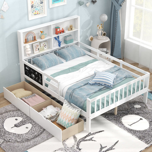 Twin/Full Size Bed Frame with 2 Drawers and Bookcase for Boys and Girls - Tampa Home & Garden Store