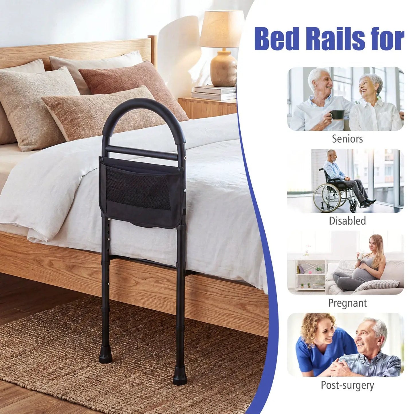 Height Adjustable Bed Rails for Seniors Safe Use