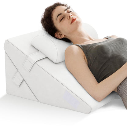 Juego de almohadas de cuña para cama de 3 piezas con espuma viscoelástica con aire - Blanco roto