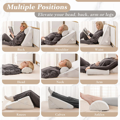 Juego de almohadas de cuña para cama de 3 piezas con espuma viscoelástica con aire - Blanco roto