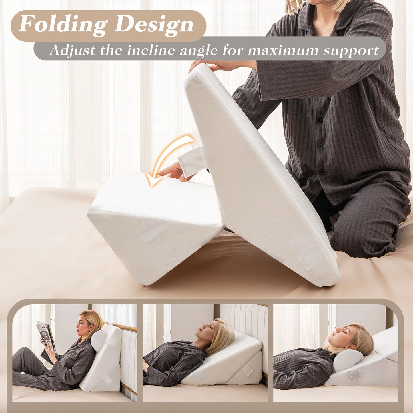 Juego de almohadas de cuña para cama de 3 piezas con espuma viscoelástica con aire - Blanco roto