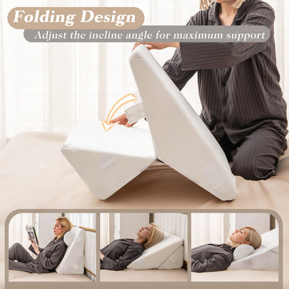 Juego de almohadas de cuña para cama de 3 piezas con espuma viscoelástica con aire - Blanco roto