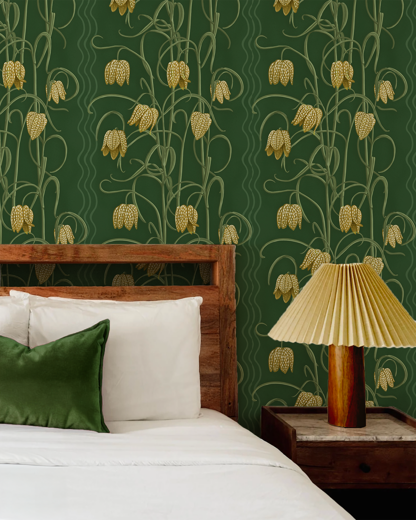 Papier peint Campanas, vert foncé et ocre