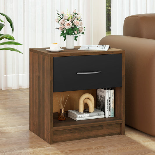 Bedside Table Nightstand with Drawer and Open Storage Shelf-Brown - Tampa Home & Garden Store