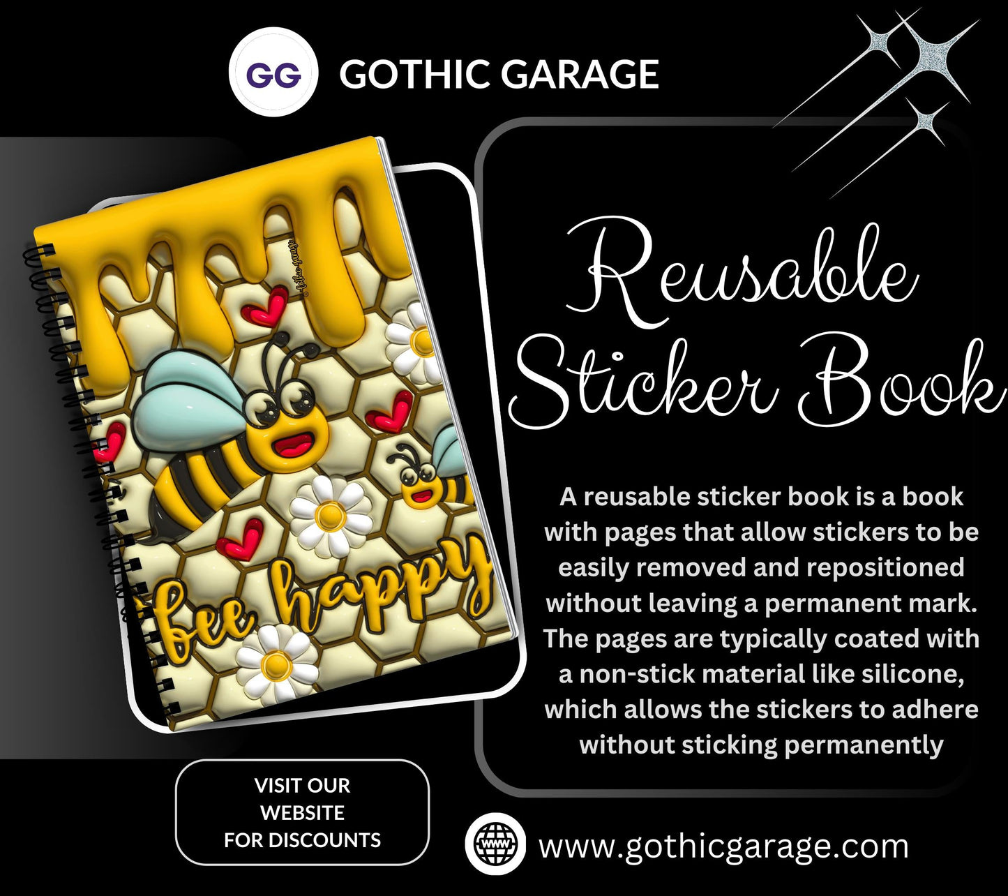 Bee Happy Honey Power Reusable Sticker Book, Perfect Gift to Personalize,  Kids and Adult Friendly Sticker Organizer - Tampa Home & Garden Store