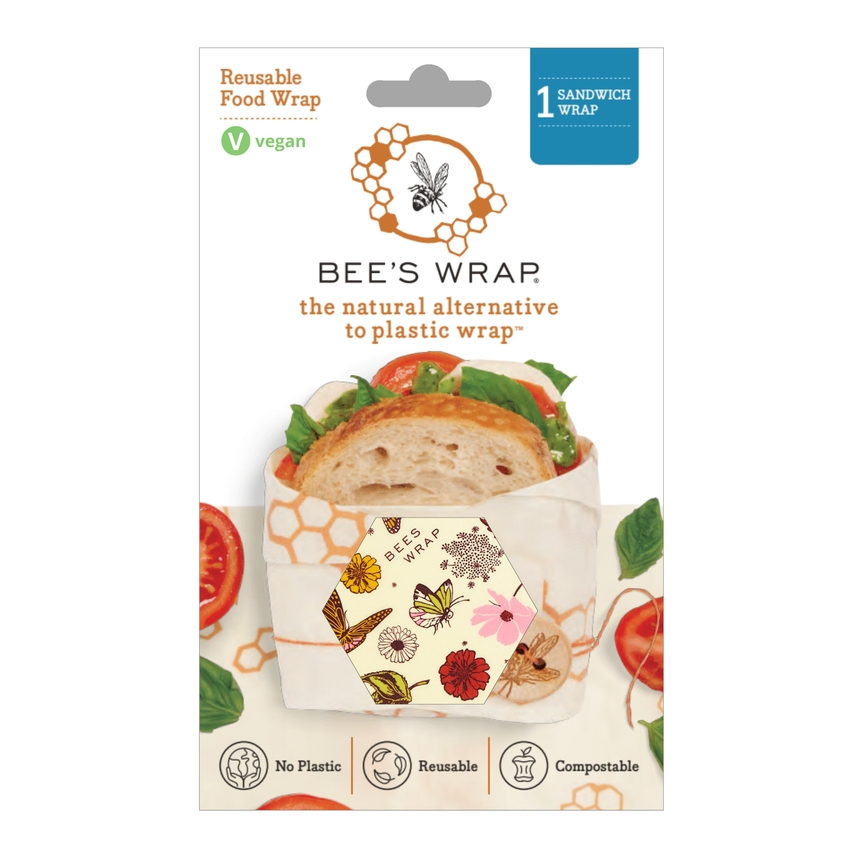 Bee's Wrap Food Wrap - Meadow Magic Print - Vegan Sandwich Wrap - Tampa Home & Garden Store