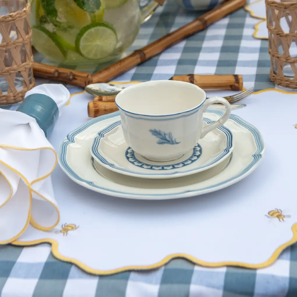Impermeable Bumble Bee Hand Stitched Placemat, white with yellow trim by Talah Home on Tampa Home & Garden Store