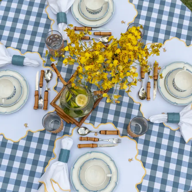 Placemats Impermeable Bumble Bee Hand Stitched with blue-edged scalloped rim by Talah Home on Tampa Home & Garden Store