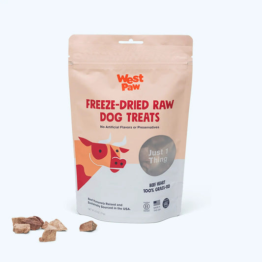 Beef Heart Freeze-Dried Raw Dog Treats Natural by West Paw in pink resealable bag on Tampa Home & Garden Store