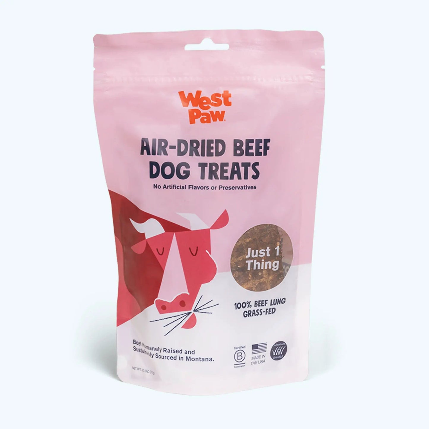 Beef Lung dog treat bag by West Paw pink pouch with air-dried beef lung dog treats on Tampa Home & Garden Store