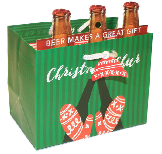 Beer Gift Bag Sloth with Matte Finish green striped bag with beer bottle graphic on Tampa Home & Garden Store