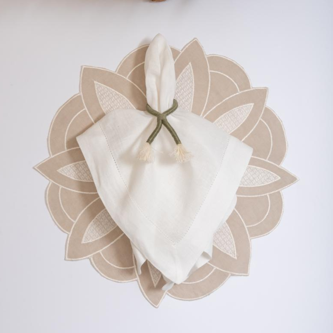Beige Flower Linen Placemat - Tampa Home & Garden Store
