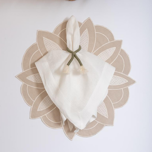 Beige Flower Linen Placemat - Tampa Home & Garden Store